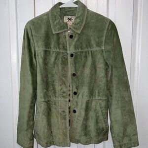 LL Bean Womens Suede Leather Button Up Green Jacket Green Size Small Petite